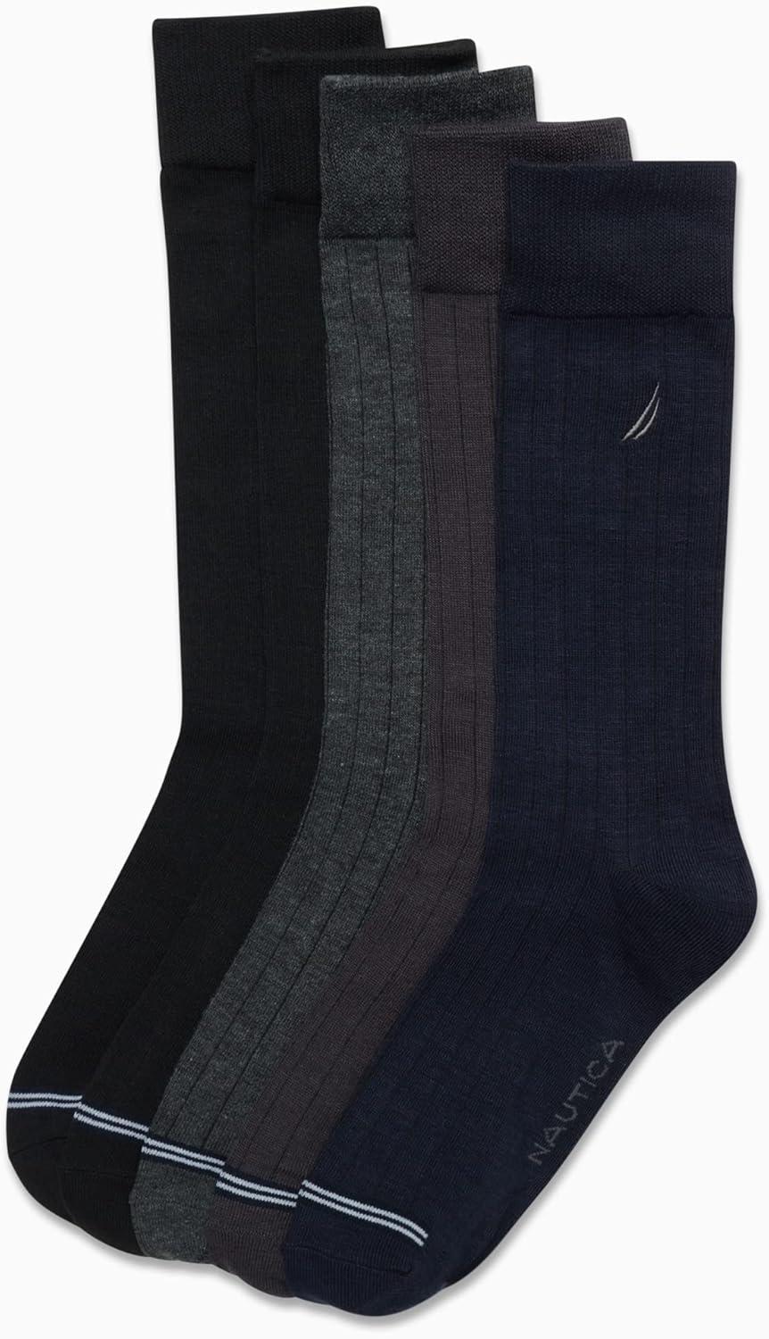 imageNautica Mens Dress Socks 5 Pack Breathable Comfort Stretch CrewLength Work Socks for Men for Business Formal Wear 6125Dark Assorted