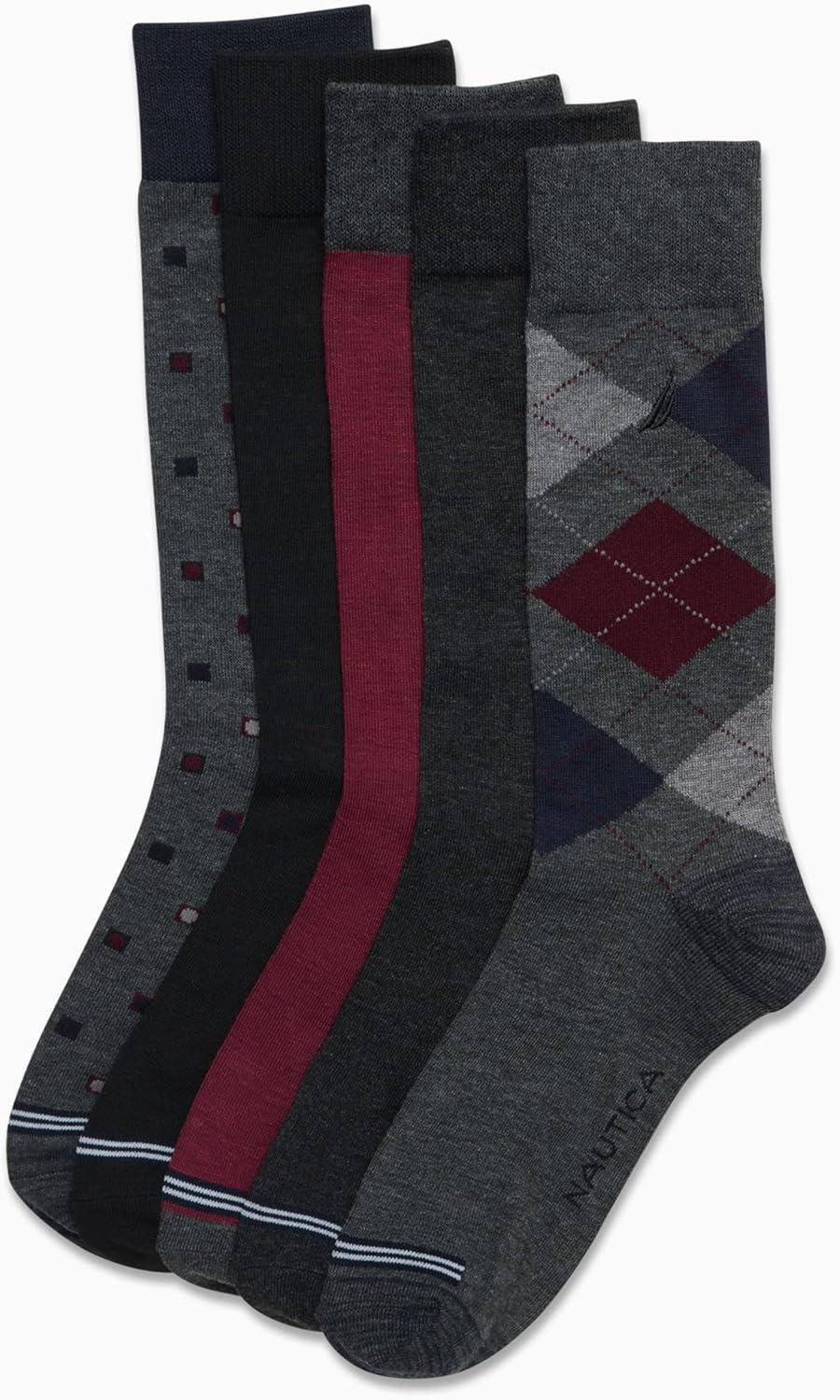 imageNautica Mens Dress Socks 5 Pack Breathable Comfort Stretch CrewLength Work Socks for Men for Business Formal Wear 6125Dark Grey Heather