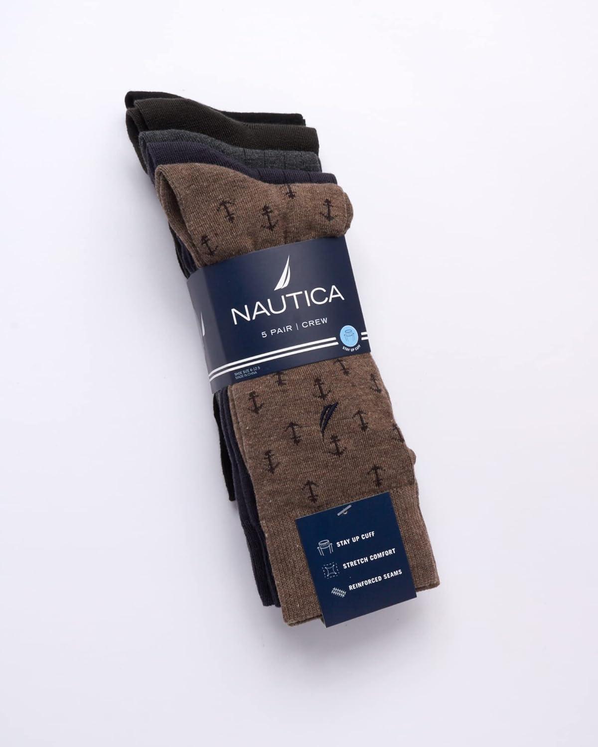 imageNautica Mens Dress Socks 5 Pack Breathable Comfort Stretch CrewLength Work Socks for Men for Business Formal Wear 6125KhakiNavyBlack