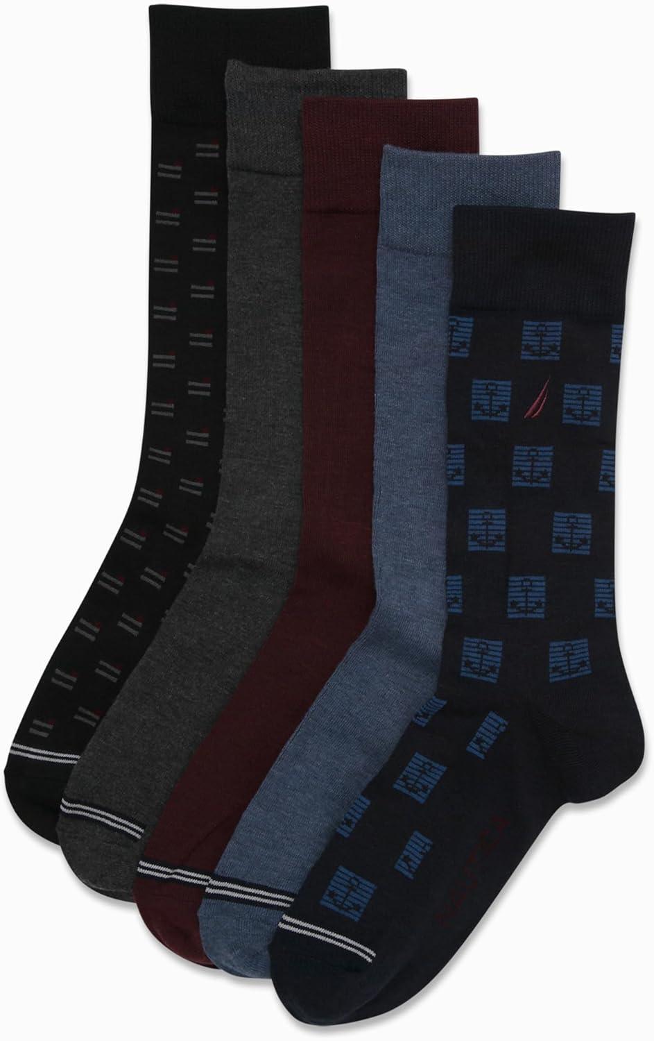 imageNautica Mens Dress Socks 5 Pack Breathable Comfort Stretch CrewLength Work Socks for Men for Business Formal Wear 6125Navy Assorted