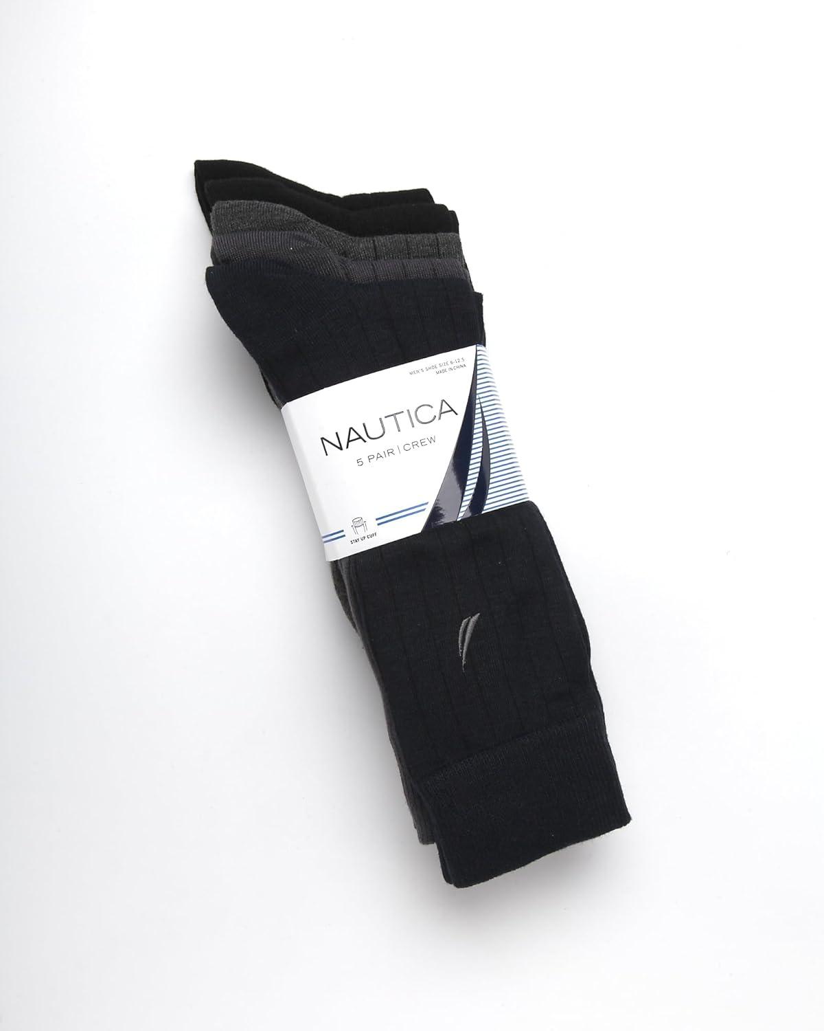 imageNautica Mens Dress Socks 5 Pack Breathable Comfort Stretch CrewLength Work Socks for Men for Business Formal Wear 6125NavyGrayBlack