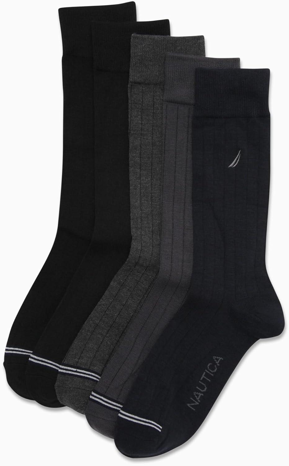 imageNautica Mens Dress Socks 5 Pack Breathable Comfort Stretch CrewLength Work Socks for Men for Business Formal Wear 6125NavyGrayBlack