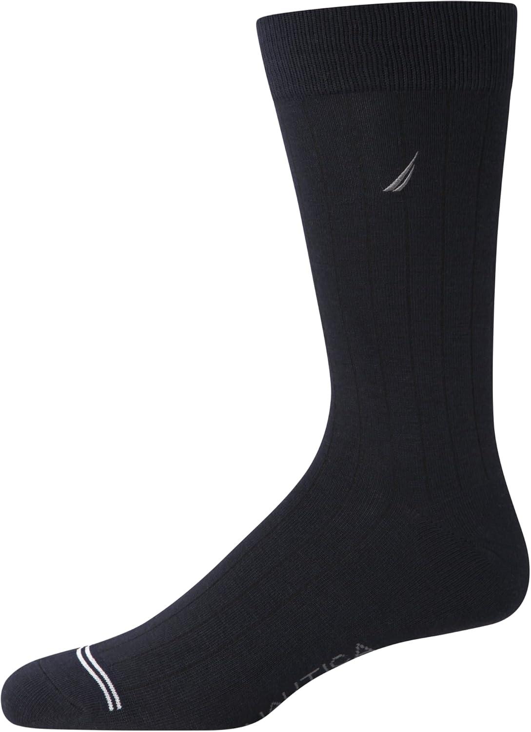 imageNautica Mens Dress Socks 5 Pack Breathable Comfort Stretch CrewLength Work Socks for Men for Business Formal Wear 6125NavyGrayBlack