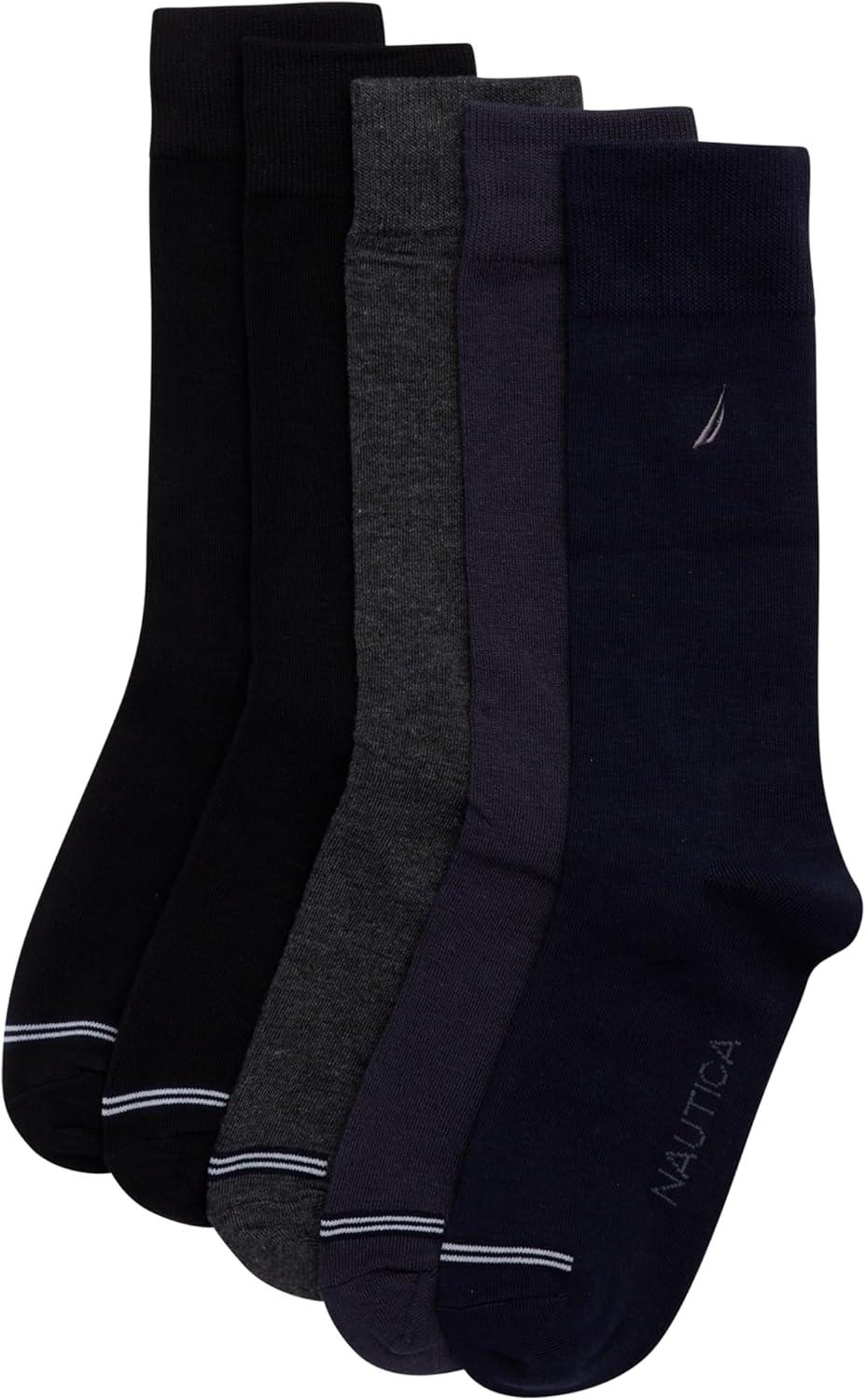 imageNautica Mens Dress Socks 5 Pack Breathable Comfort Stretch CrewLength Work Socks for Men for Business Formal Wear 6125NavyGreyBlack