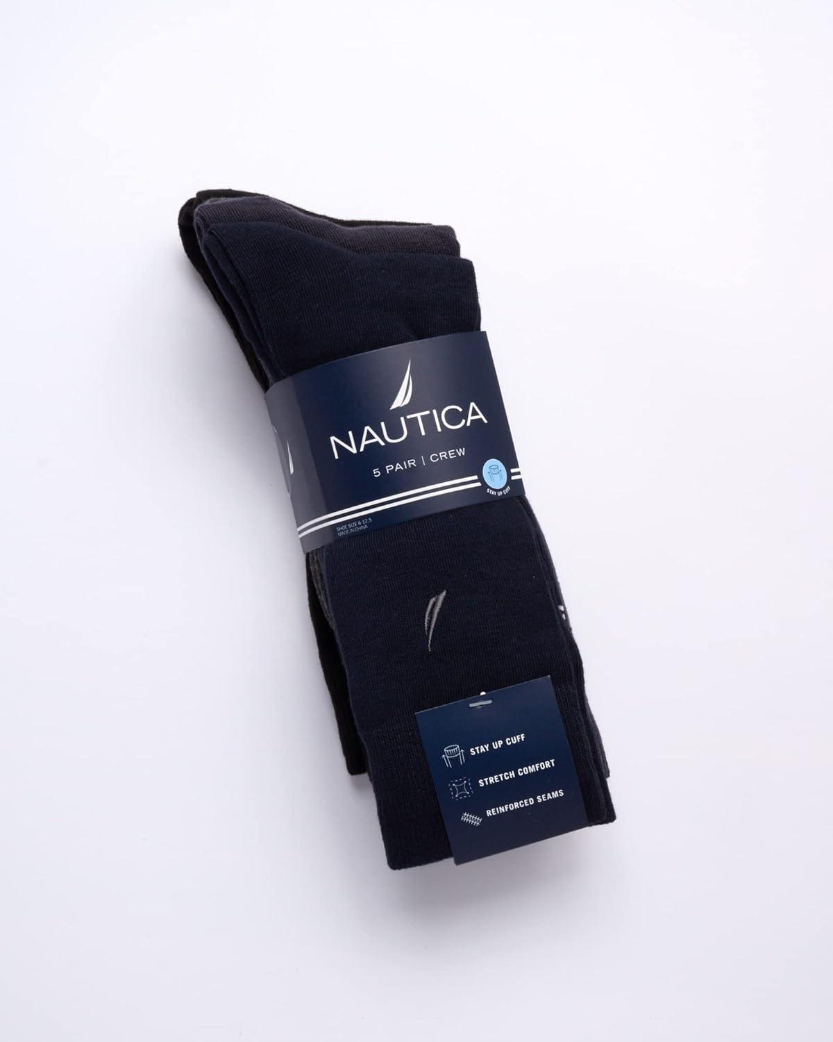 imageNautica Mens Dress Socks 5 Pack Breathable Comfort Stretch CrewLength Work Socks for Men for Business Formal Wear 6125NavyGreyBlack