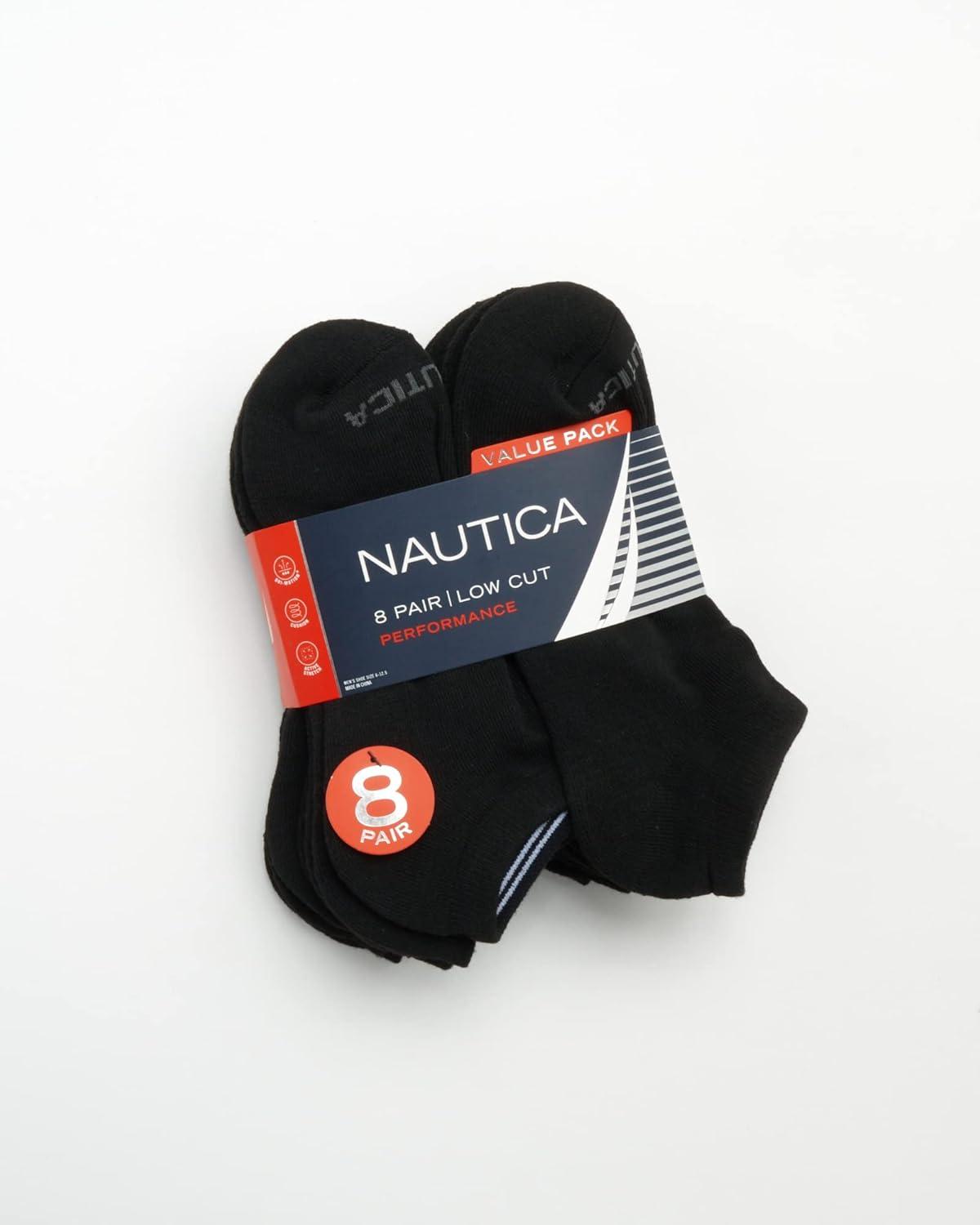 imageNautica Mens Low Cut Socks 8 Pack Soft Stretch Cushioned Athletic Ankle Socks for Men for Sports and Running Size 6125Black