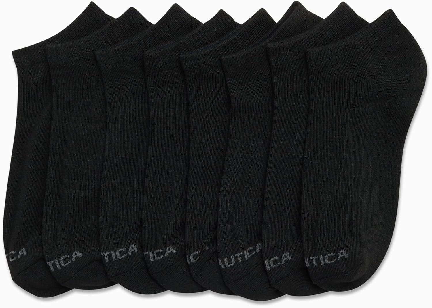 imageNautica Mens Low Cut Socks 8 Pack Soft Stretch Cushioned Athletic Ankle Socks for Men for Sports and Running Size 6125Black