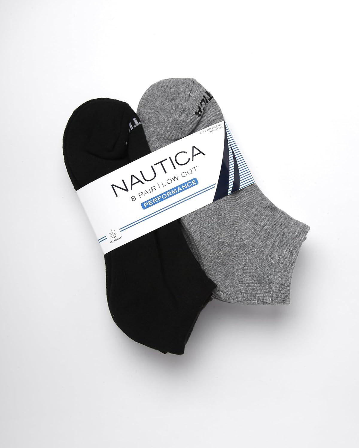imageNautica Mens Low Cut Socks 8 Pack Soft Stretch Cushioned Athletic Ankle Socks for Men for Sports and Running Size 6125BlackGrayWhite