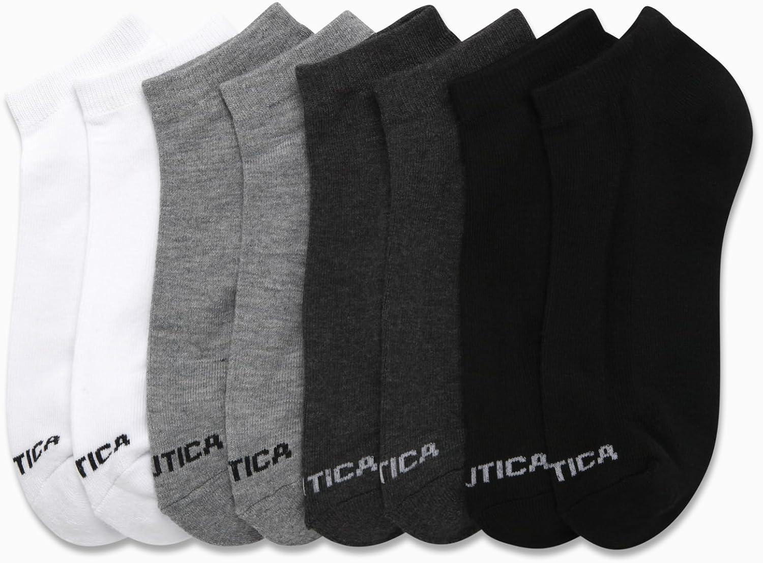imageNautica Mens Low Cut Socks 8 Pack Soft Stretch Cushioned Athletic Ankle Socks for Men for Sports and Running Size 6125BlackGrayWhite