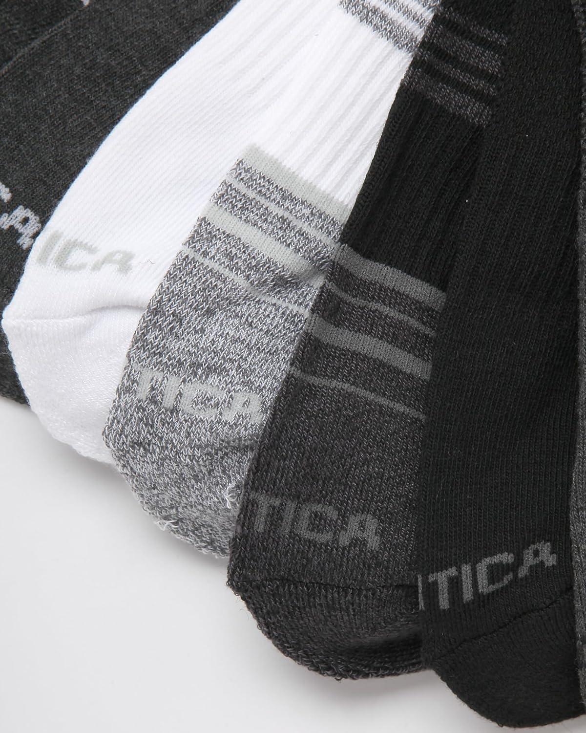 imageNautica Mens Low Cut Socks 8 Pack Soft Stretch Cushioned Athletic Ankle Socks for Men for Sports and Running Size 6125BlackGrey Stripes