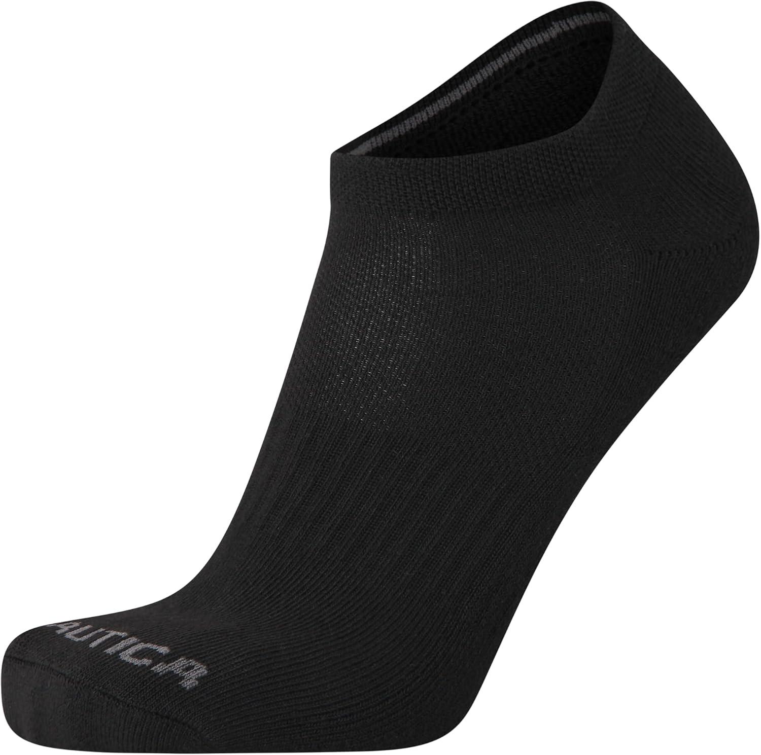imageNautica Mens Low Cut Socks 8 Pack Soft Stretch Cushioned Athletic Ankle Socks for Men for Sports and Running Size 6125BlackGrey Stripes