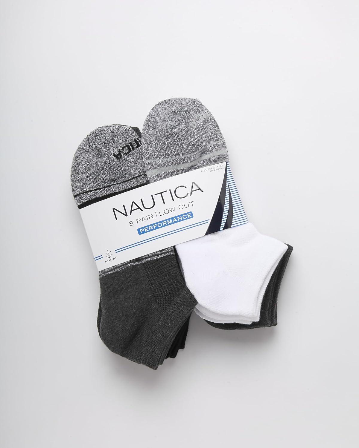 imageNautica Mens Low Cut Socks 8 Pack Soft Stretch Cushioned Athletic Ankle Socks for Men for Sports and Running Size 6125BlackGrey Stripes