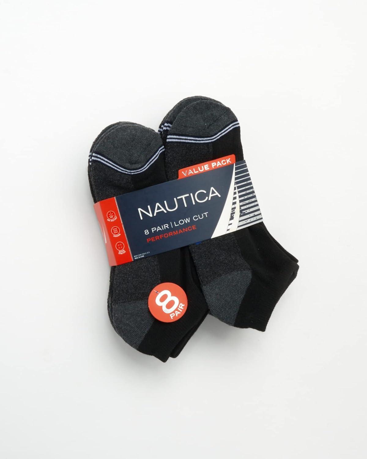 imageNautica Mens Low Cut Socks 8 Pack Soft Stretch Cushioned Athletic Ankle Socks for Men for Sports and Running Size 6125Classic Black