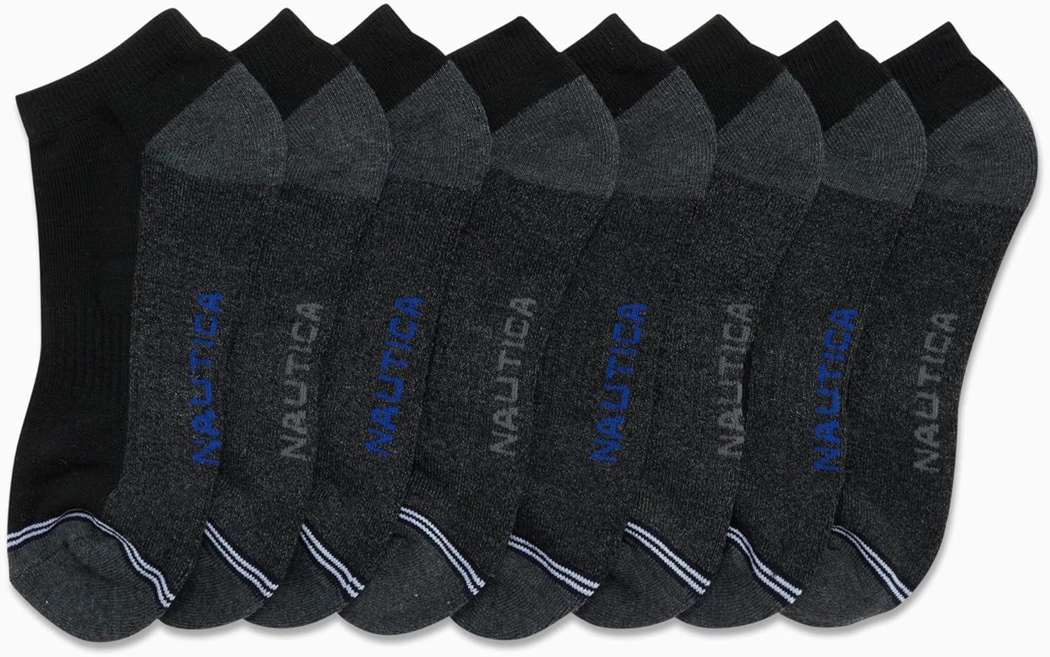 imageNautica Mens Low Cut Socks 8 Pack Soft Stretch Cushioned Athletic Ankle Socks for Men for Sports and Running Size 6125Classic Black