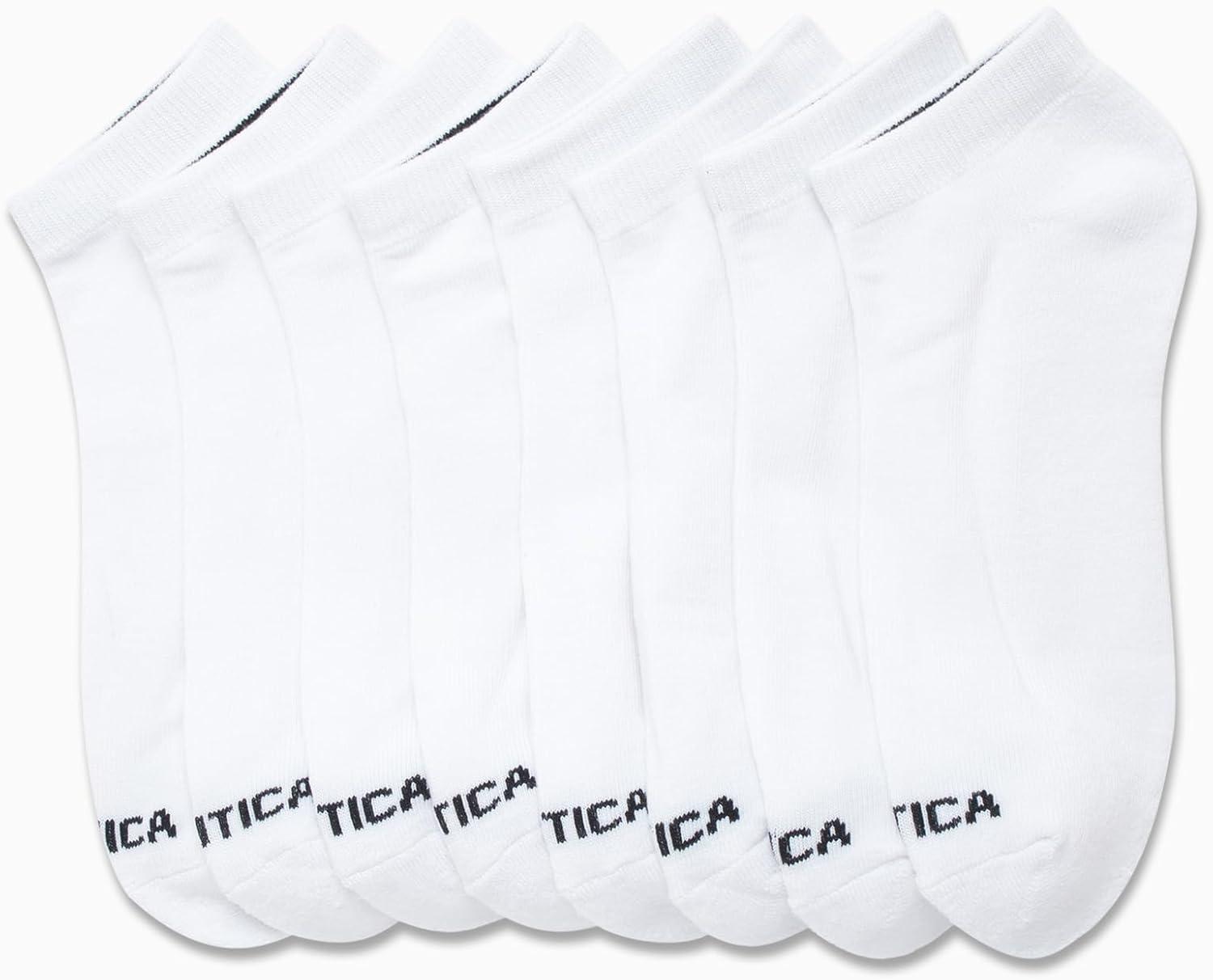 imageNautica Mens Low Cut Socks 8 Pack Soft Stretch Cushioned Athletic Ankle Socks for Men for Sports and Running Size 6125White