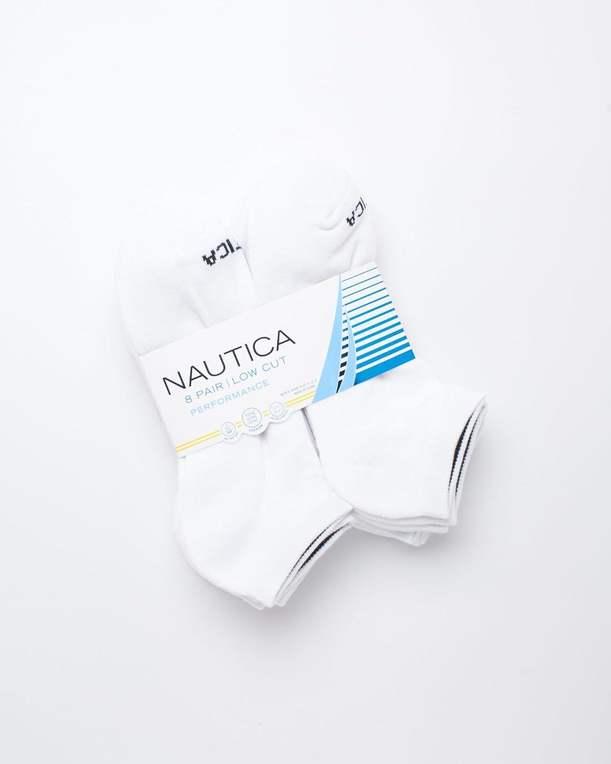 imageNautica Mens Low Cut Socks 8 Pack Soft Stretch Cushioned Athletic Ankle Socks for Men for Sports and Running Size 6125White