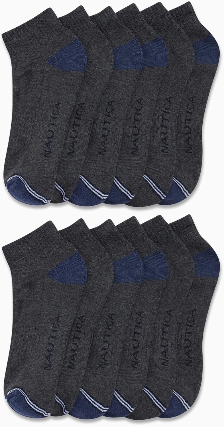 imageNautica Mens Quarter Socks 12 Pack Comfort Stretch Cushioned MoistureWicking Athletic Ankle Socks for Men Sizes 6125GreyNavy