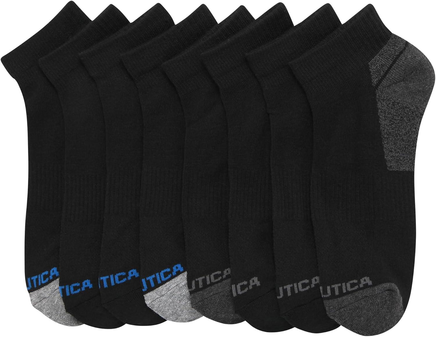 imageNautica Mens Quarter Socks 8 Pack Comfort Stretch Cushioned MoistureWicking Athletic Ankle Socks for Men Sizes 6125All Black