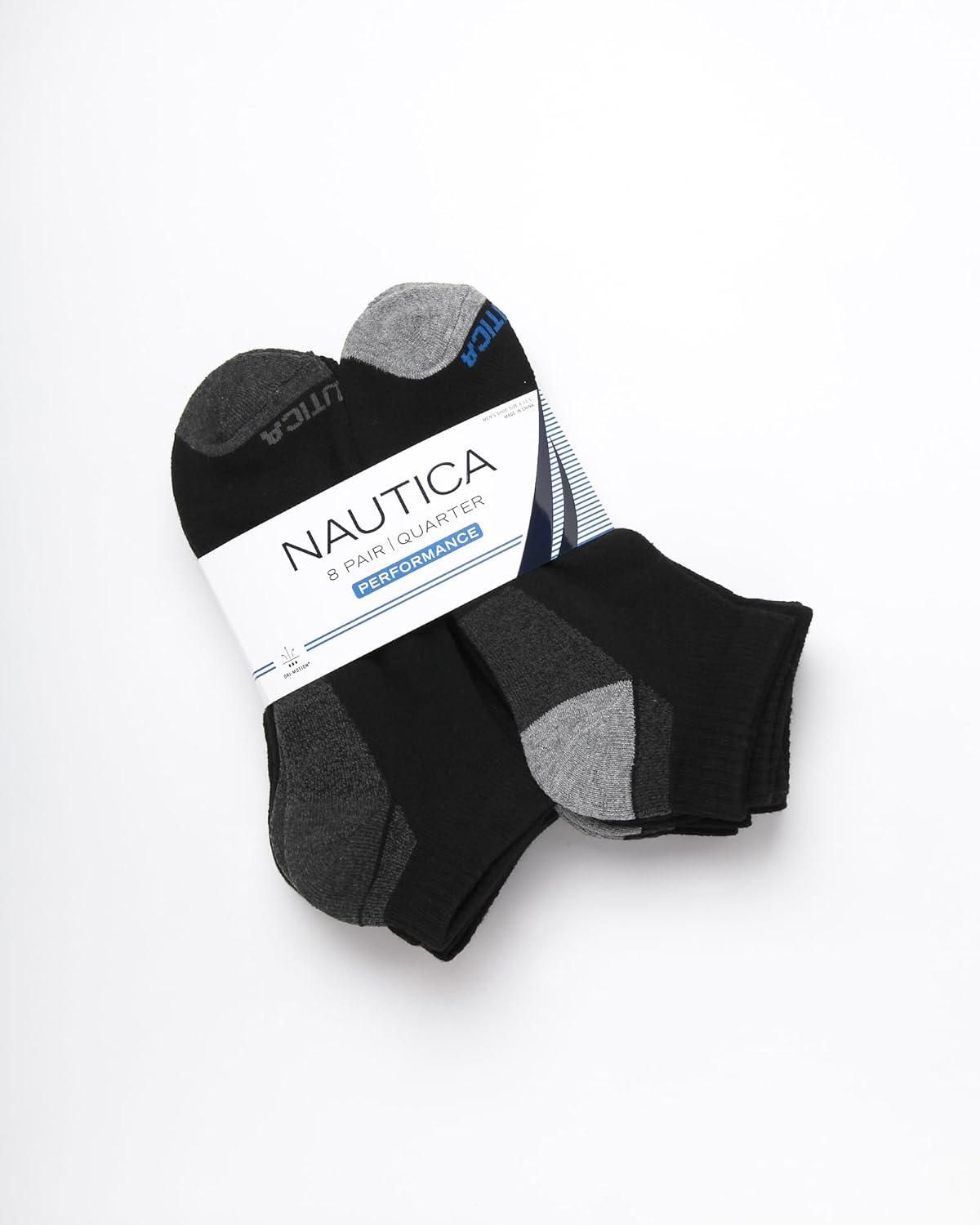 imageNautica Mens Quarter Socks 8 Pack Comfort Stretch Cushioned MoistureWicking Athletic Ankle Socks for Men Sizes 6125All Black