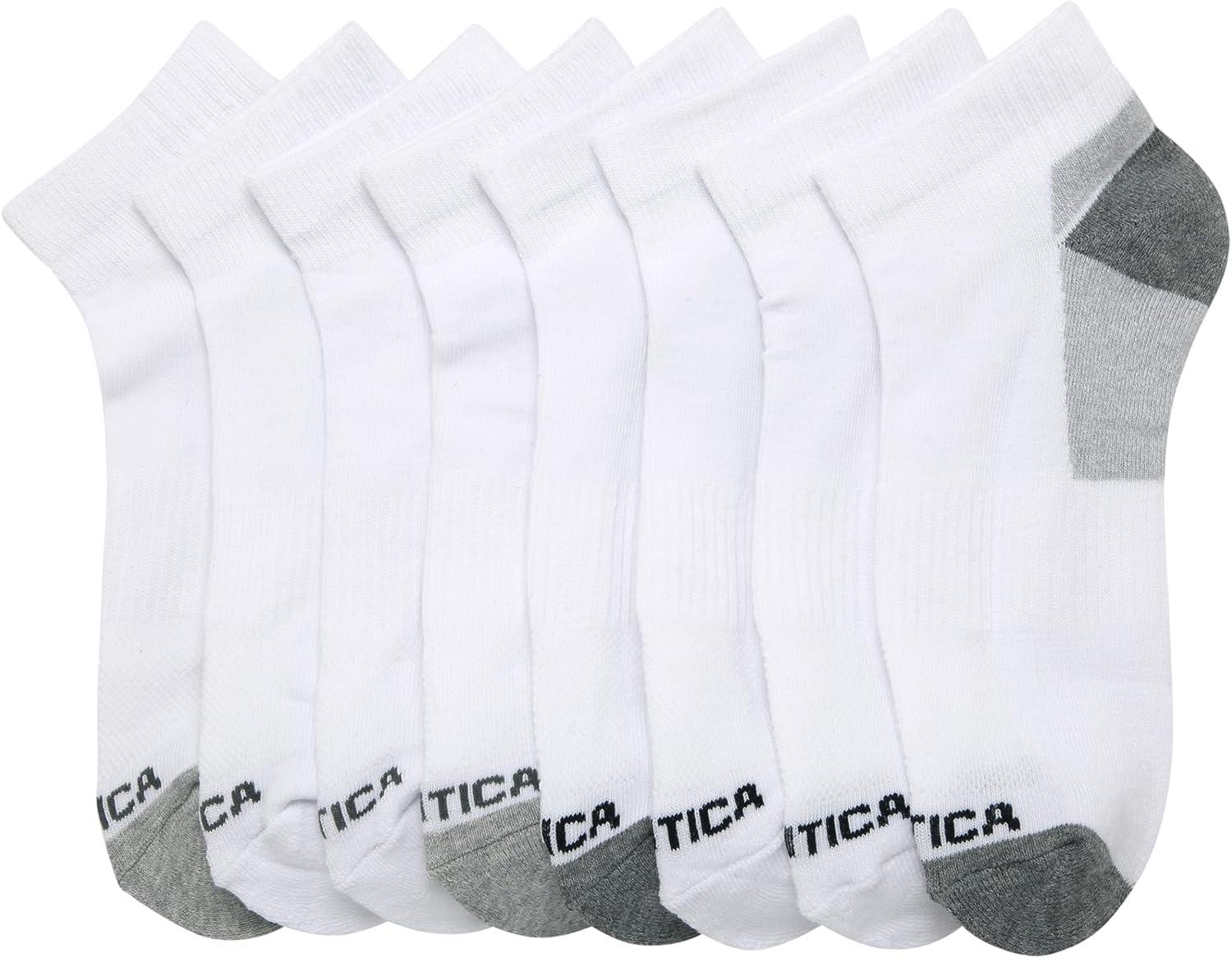 imageNautica Mens Quarter Socks 8 Pack Comfort Stretch Cushioned MoistureWicking Athletic Ankle Socks for Men Sizes 6125All White