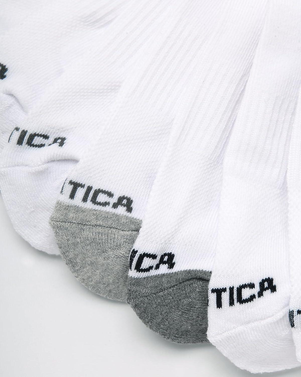 imageNautica Mens Quarter Socks 8 Pack Comfort Stretch Cushioned MoistureWicking Athletic Ankle Socks for Men Sizes 6125All White