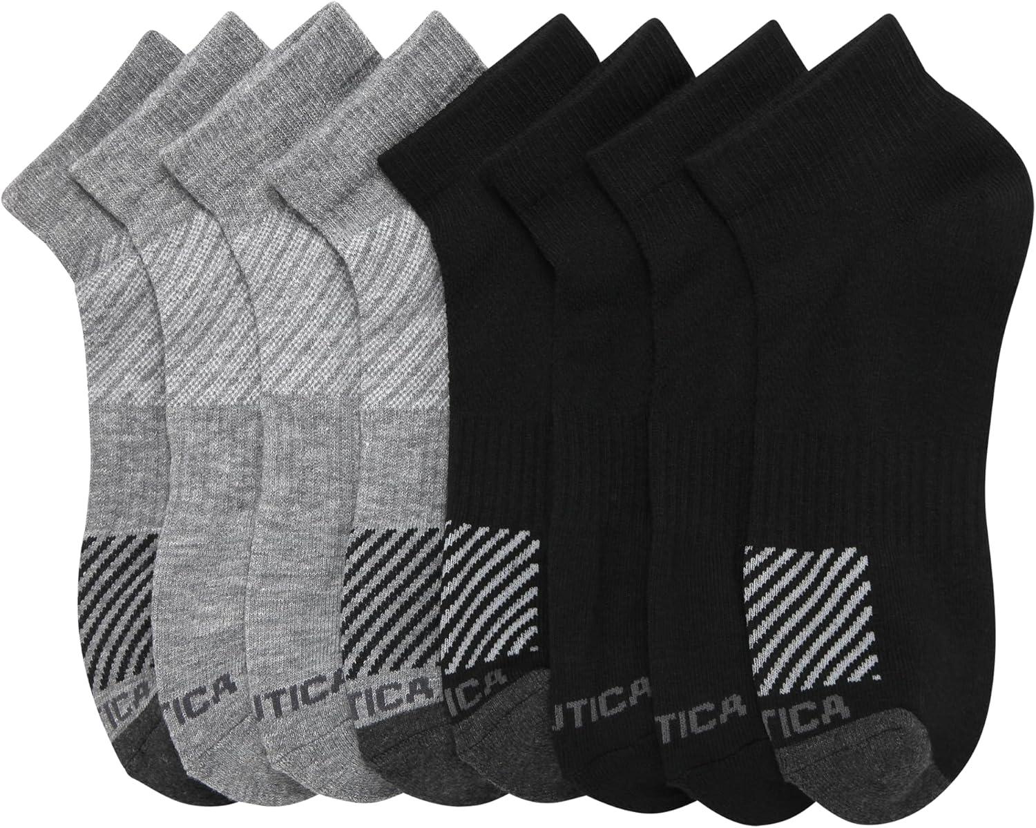 imageNautica Mens Quarter Socks 8 Pack Comfort Stretch Cushioned MoistureWicking Athletic Ankle Socks for Men Sizes 6125BlackGrey