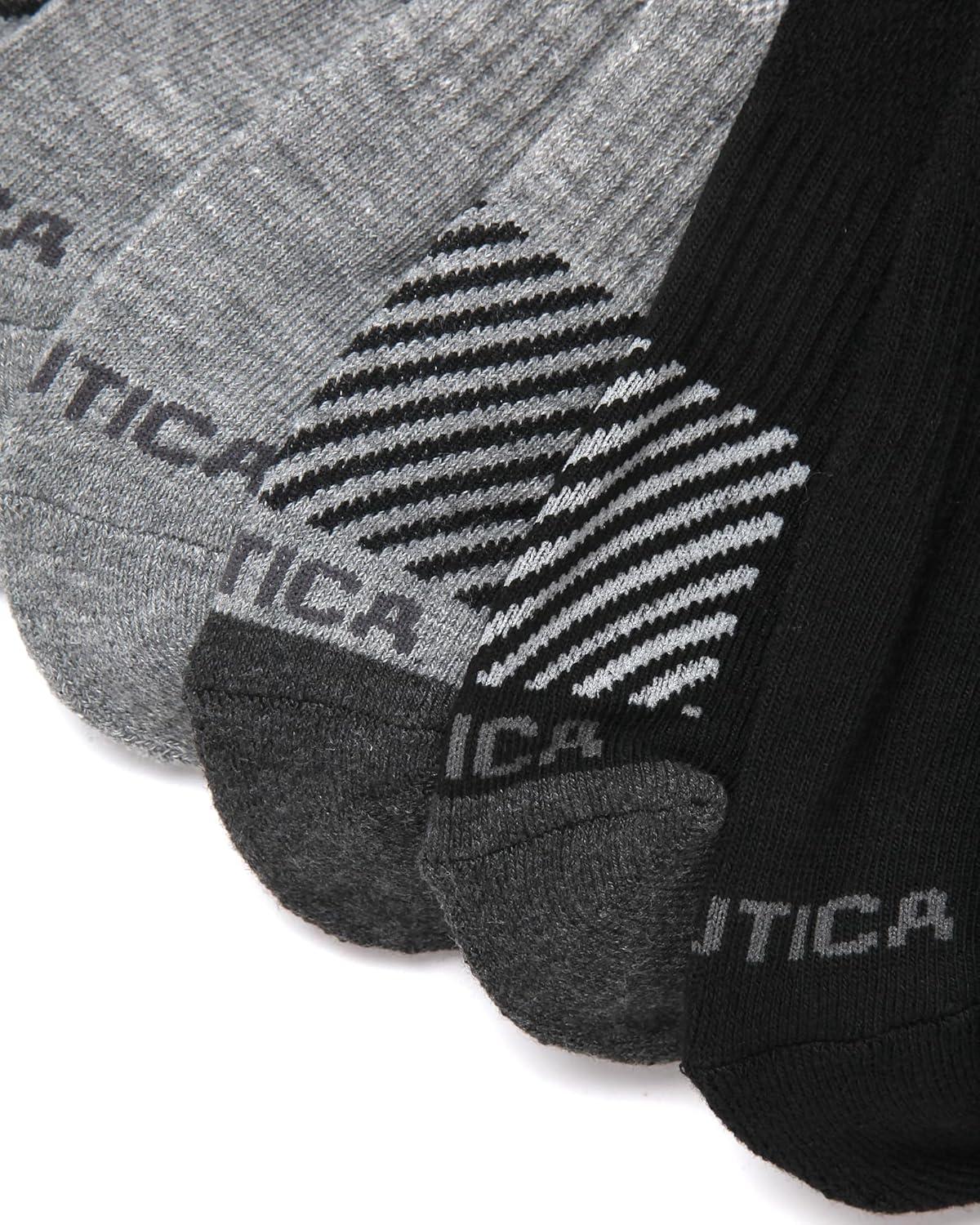 imageNautica Mens Quarter Socks 8 Pack Comfort Stretch Cushioned MoistureWicking Athletic Ankle Socks for Men Sizes 6125BlackGrey