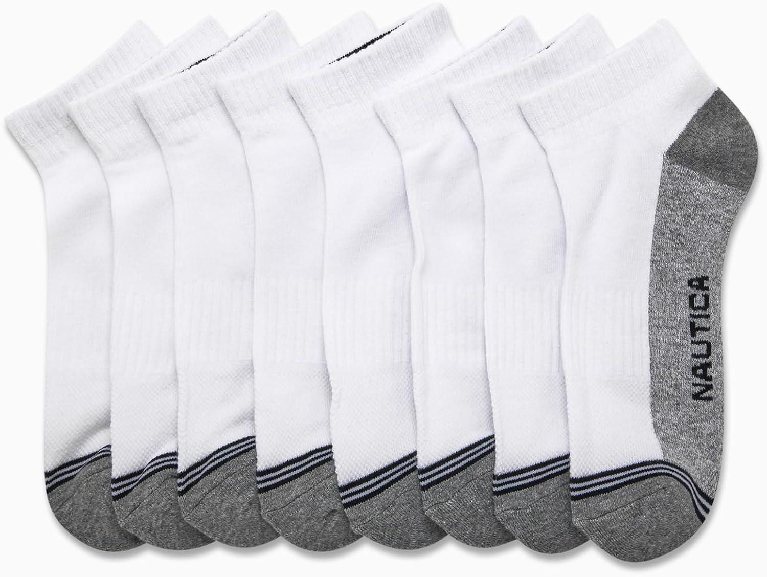 imageNautica Mens Quarter Socks 8 Pack Comfort Stretch Cushioned MoistureWicking Athletic Ankle Socks for Men Sizes 6125Solid White