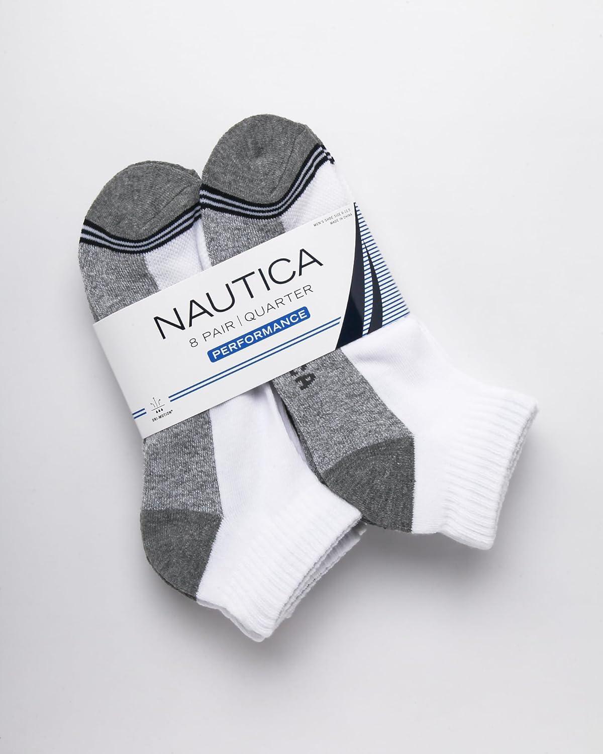 imageNautica Mens Quarter Socks 8 Pack Comfort Stretch Cushioned MoistureWicking Athletic Ankle Socks for Men Sizes 6125Solid White
