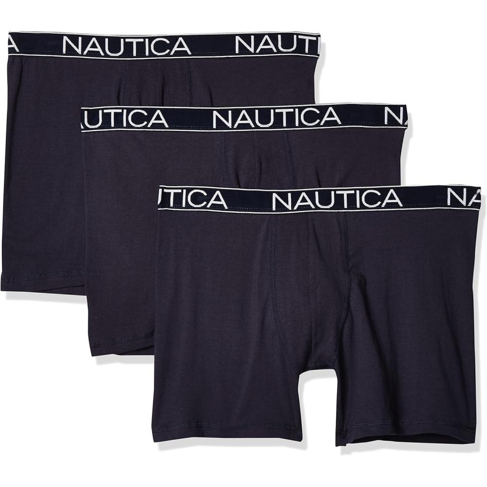 imageNautica Mens 3Pack Classic Cotton Stretch Boxer BriefsPeacoat
