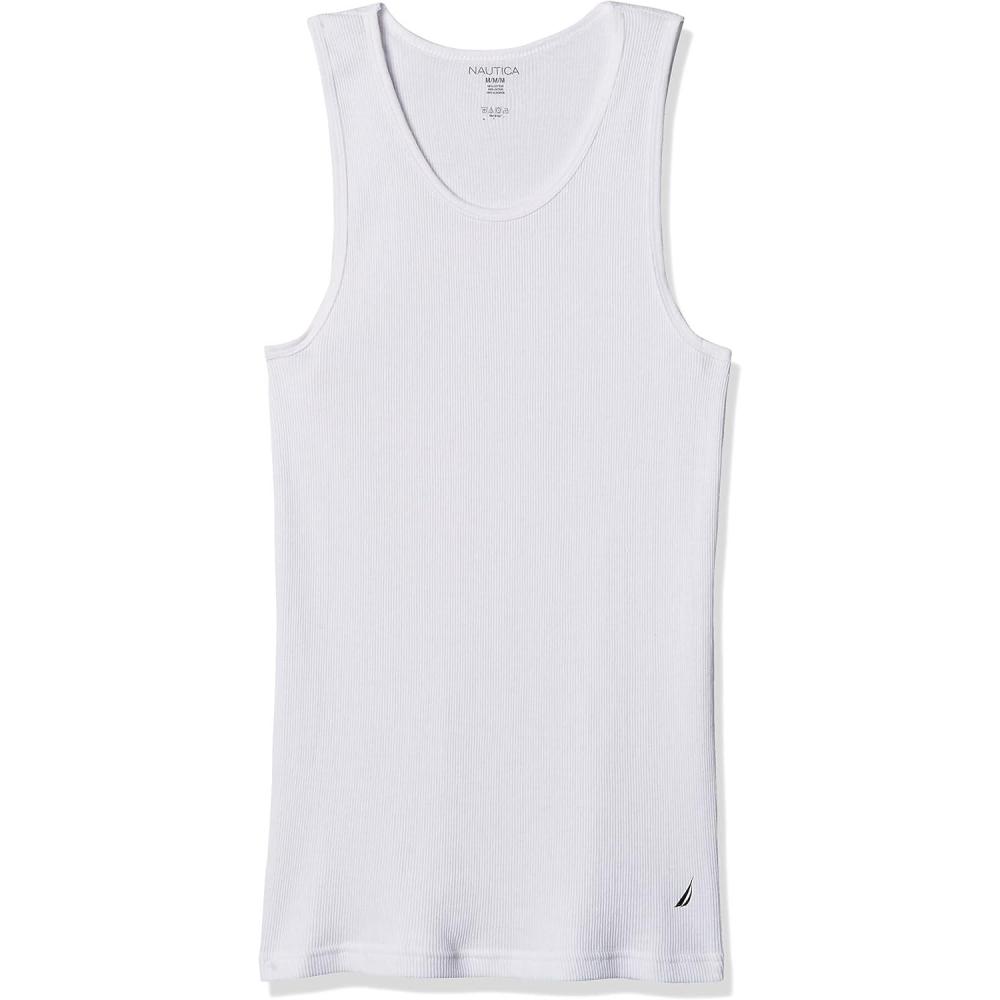 imageNautica Mens 4 Pack Ribbed Cotton Tank UndershirtsWhite