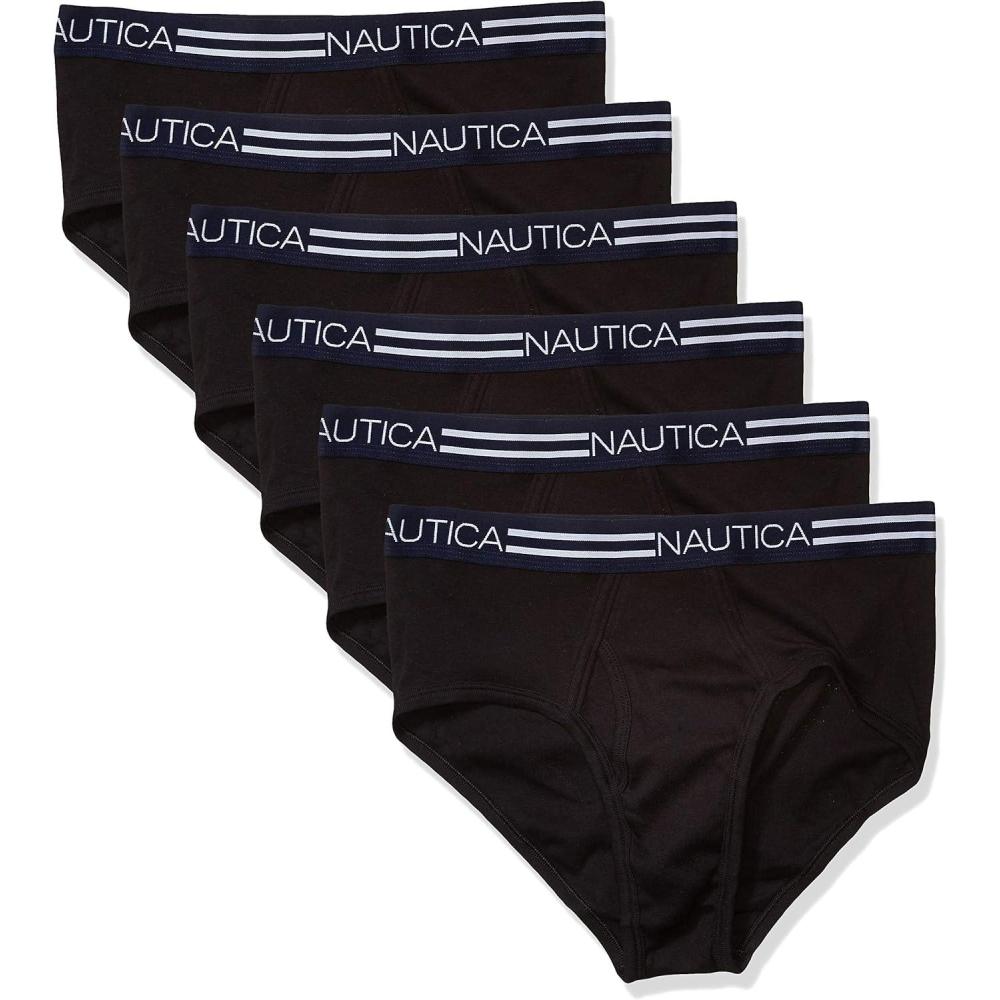 imageNautica Mens 6 Pack Classic Cotton Fly Front BriefsBlack 6 Pack