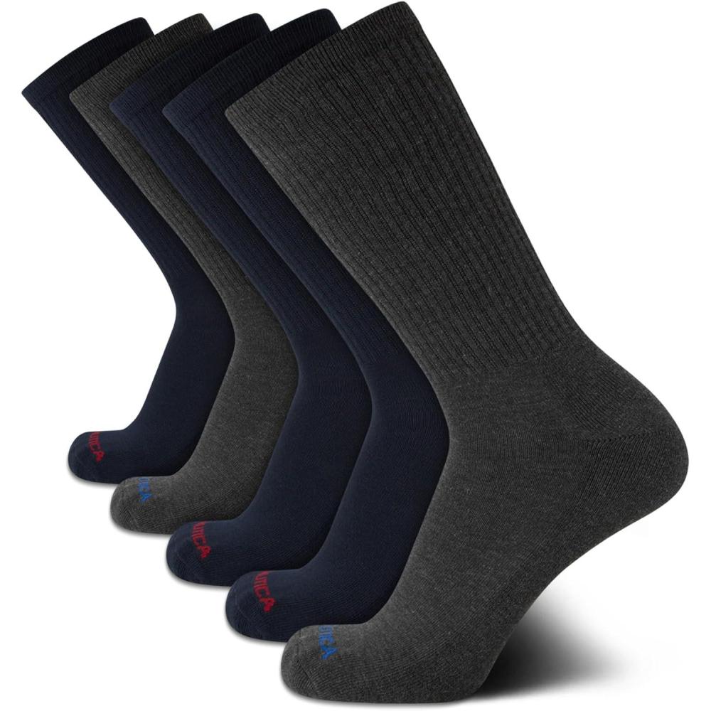 imageNautica Mens Athletic Crew Socks  5 Pack Moisture Wicking Cushioned Athletic Socks for Men with Reinforced Seams 6125BlueGrey