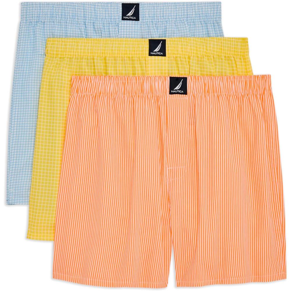 imageNautica Mens Classic Cotton 3Pack Woven BoxersBlueYellowPeach