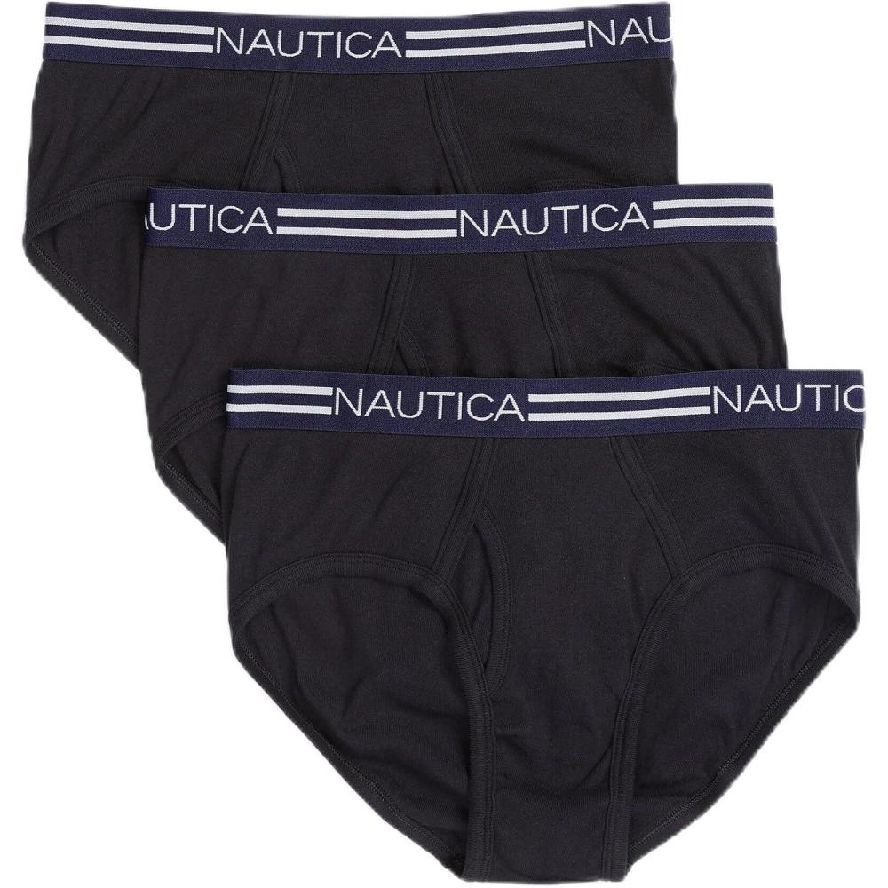 imageNautica Mens Classic Cotton 3pack Fly Front BriefsBlack 3 Pack