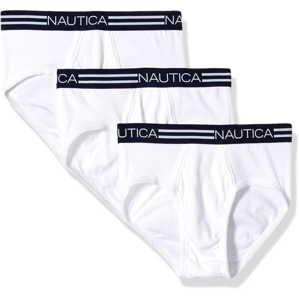 imageNautica Mens Classic Cotton 3pack Fly Front BriefsWhite 3 Pack