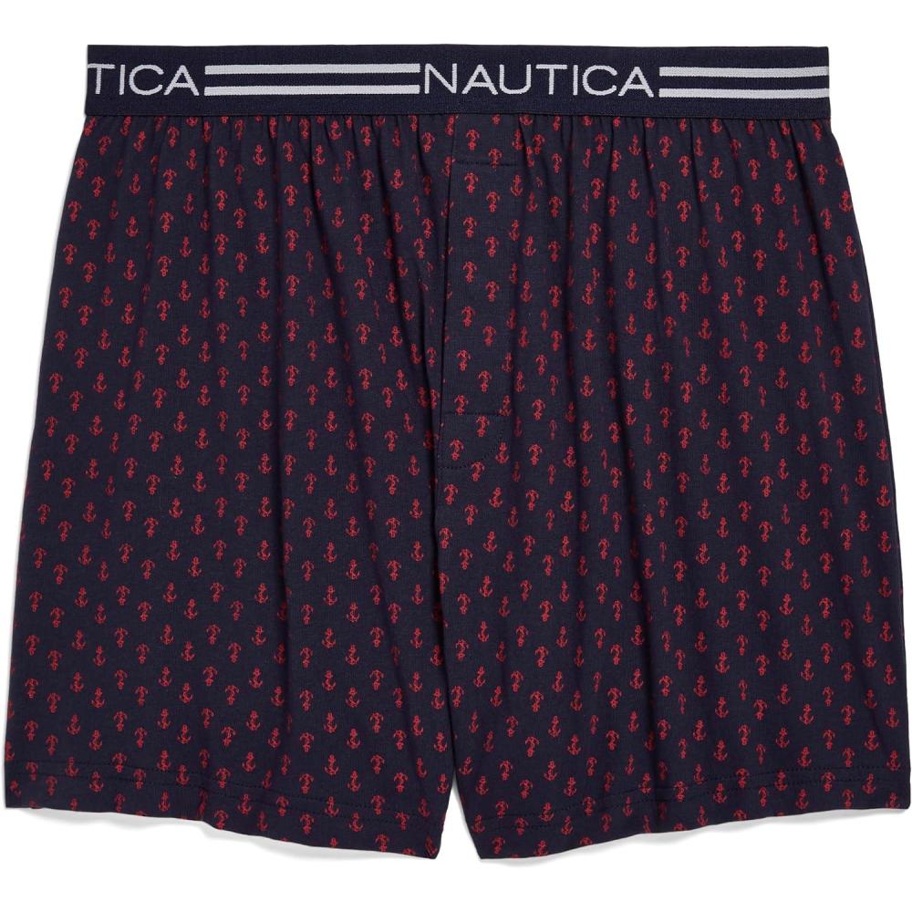 imageNautica Mens Classic Cotton Loose Knit Boxer2 Way Anchor Print Peacoatnautica Red