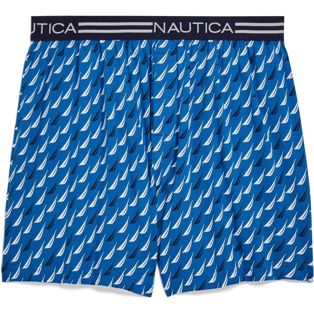 imageNautica Mens Classic Cotton Loose Knit BoxerMix Sail Printspinner Blue