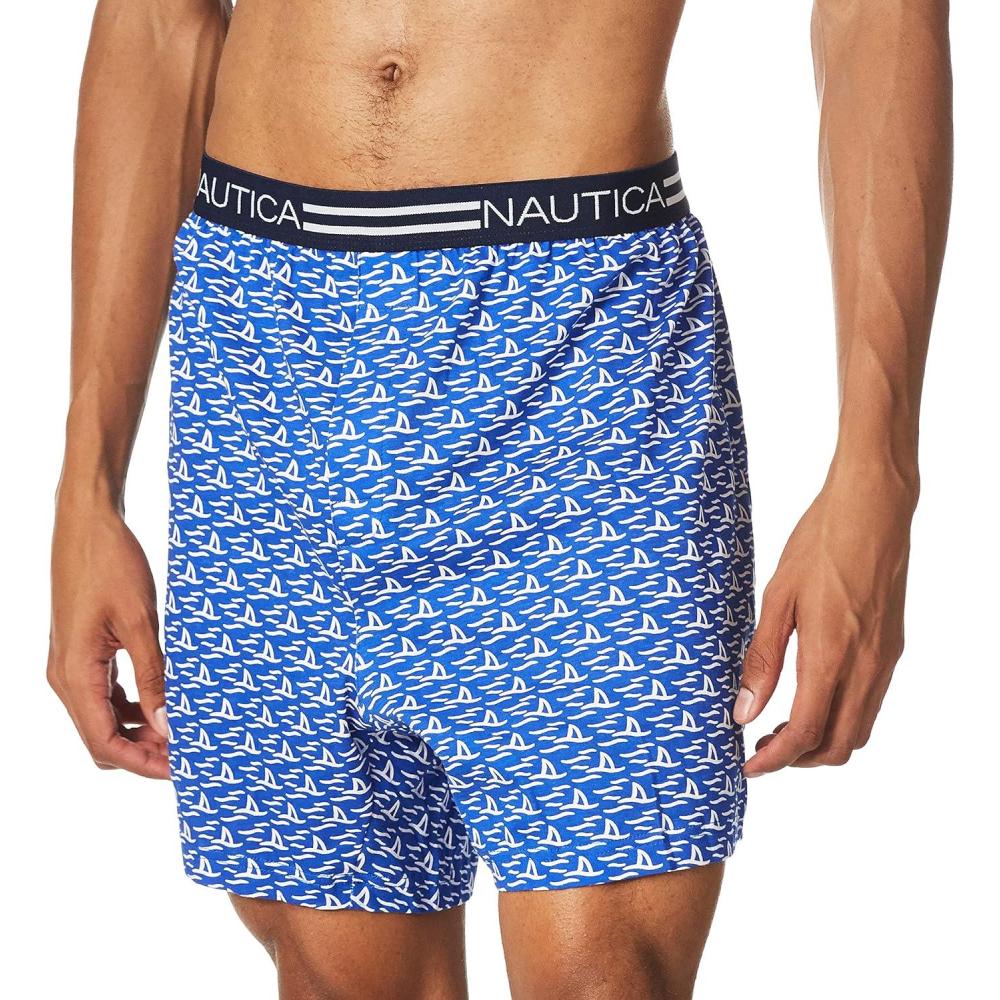 imageNautica Mens Classic Cotton Loose Knit BoxerShark AttackBright Blue