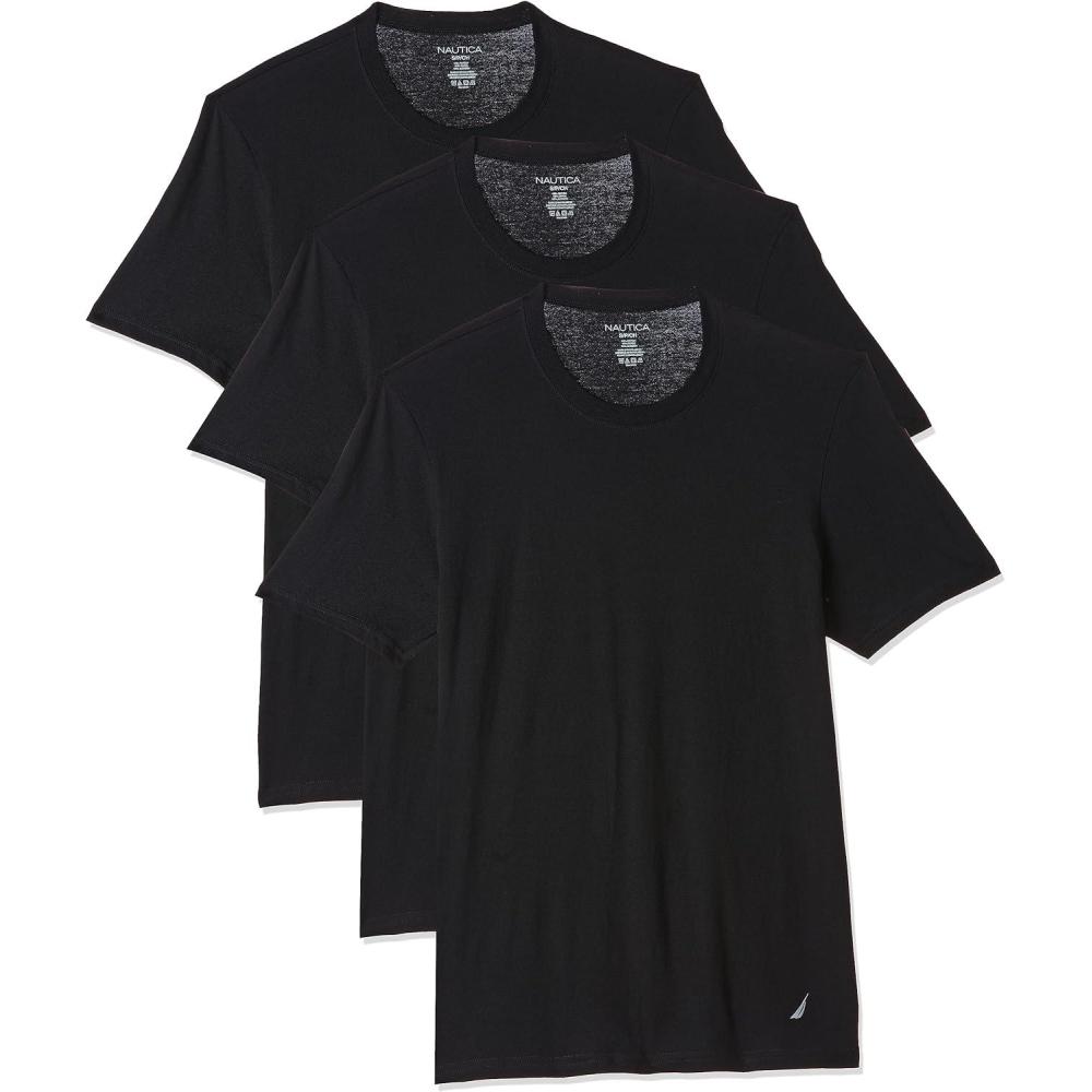 imageNautica Mens Cotton Crew Neck 3Pack TShirtsBlack New