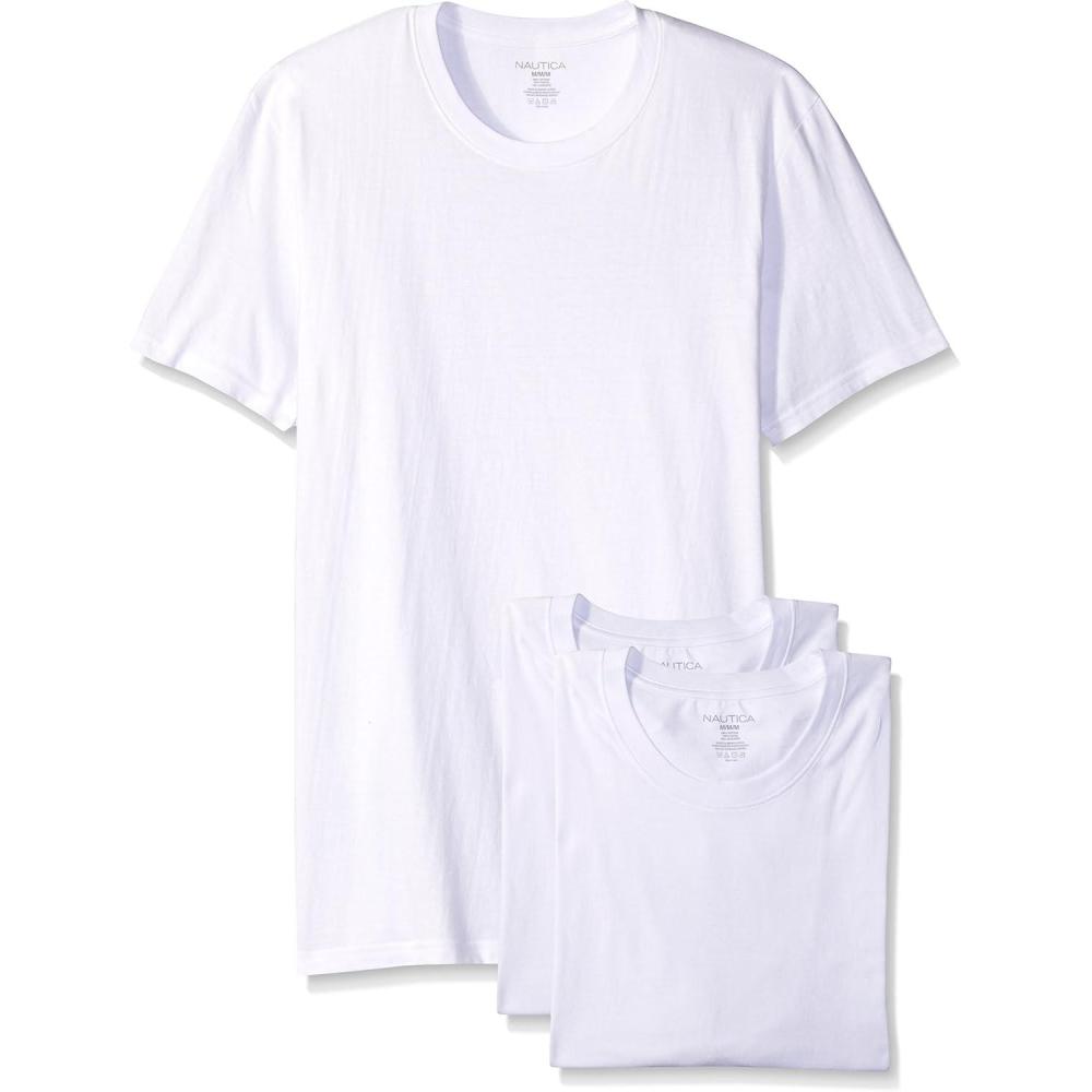 imageNautica Mens Cotton Crew Neck 3Pack TShirtsWhite 3 Pack