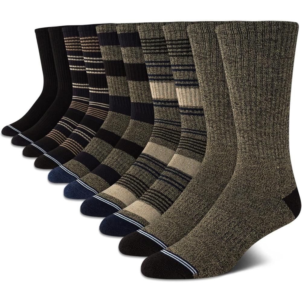 imageNautica Mens Crew Socks 10 Pack Breathable Moisture Wicking Cushioned Athletic Work and Dress Socks for Men Sizes 6125Brownnavy