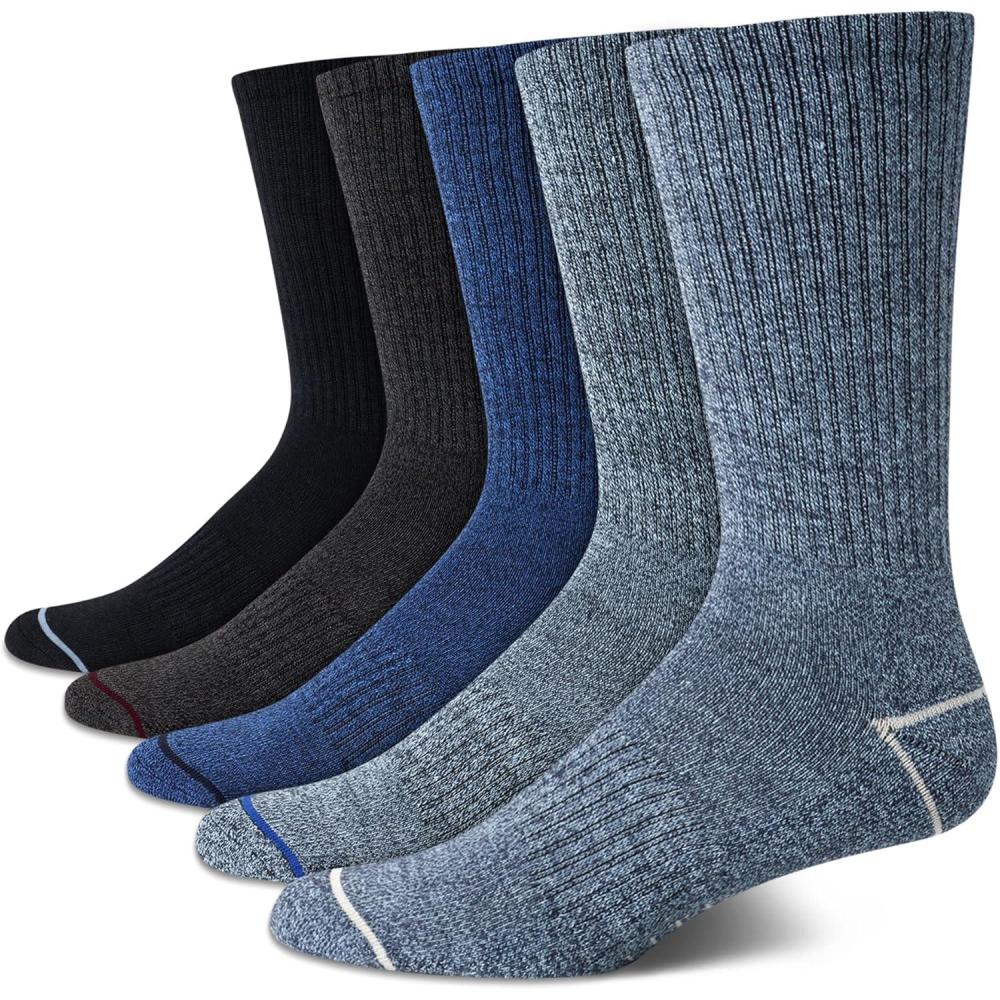 imageNautica Mens Crew Socks 5 Pack Breathable Moisture Wicking Cushioned Athletic Work and Dress Socks for Men Sizes 6125Blue Assorted