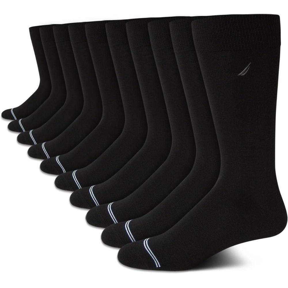 imageNautica Mens Dress Socks 10 Pack Breathable Stretch Crew Socks for Men for Work Business and Formal Wear Sizes 6125Black Flat Knit