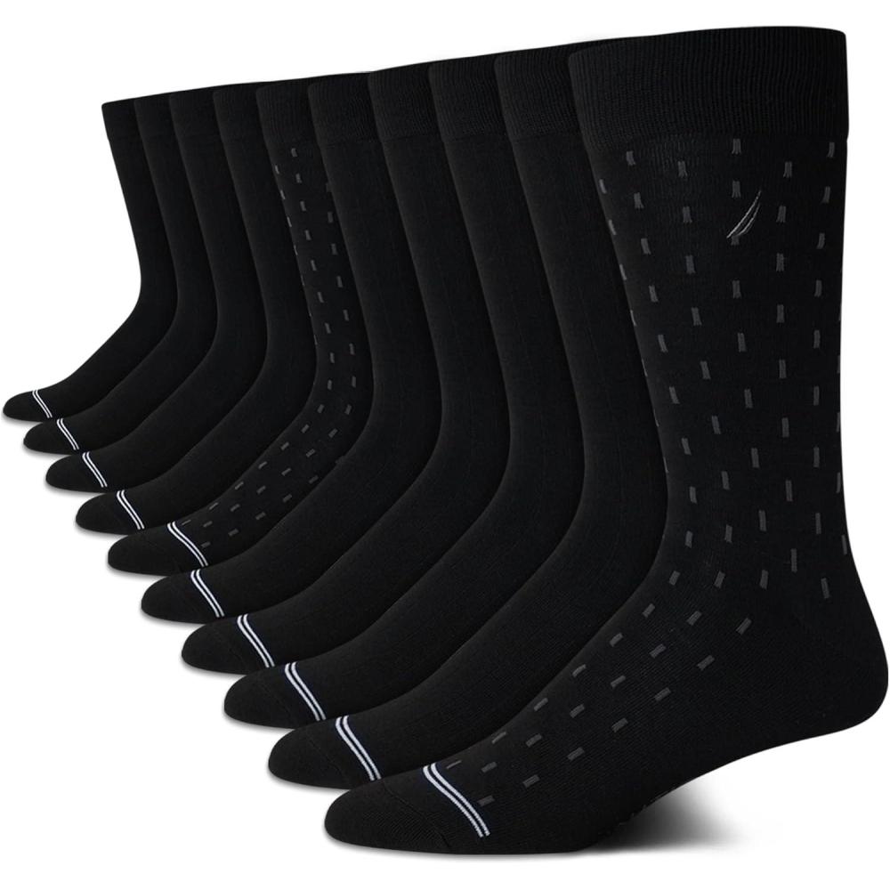 imageNautica Mens Dress Socks 10 Pack Breathable Stretch Crew Socks for Men for Work Business and Formal Wear Sizes 6125Black Linear Fade