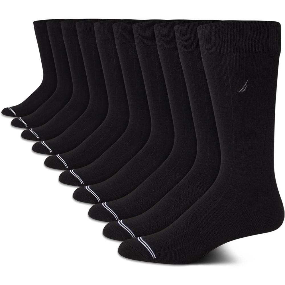 imageNautica Mens Dress Socks 10 Pack Breathable Stretch Crew Socks for Men for Work Business and Formal Wear Sizes 6125Black Logo