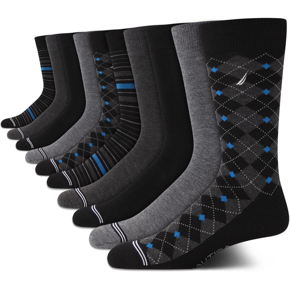 imageNautica Mens Dress Socks 10 Pack Breathable Stretch Crew Socks for Men for Work Business and Formal Wear Sizes 6125Black Multi