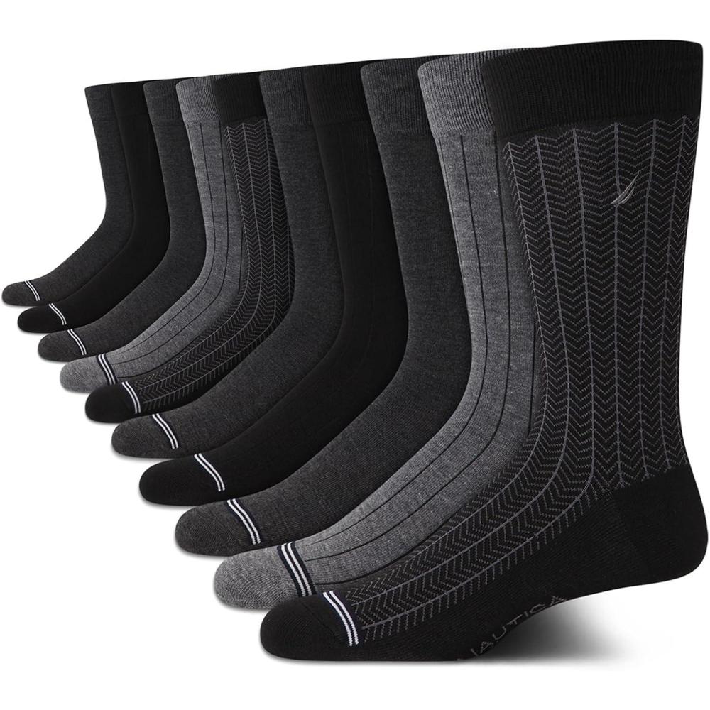 imageNautica Mens Dress Socks  10 Pack Breathable Stretch Crew Socks for Men for Work Business and Formal Wear Sizes 6125BlackGrey