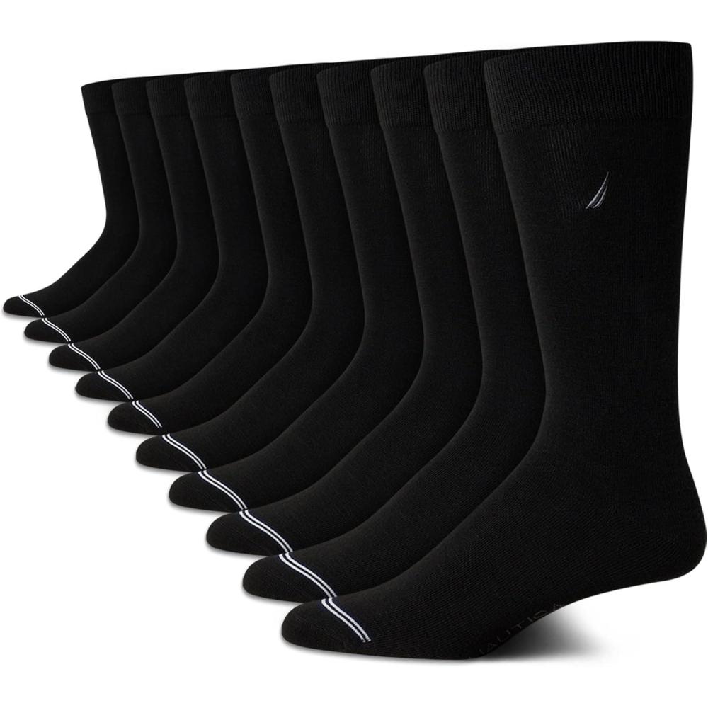 imageNautica Mens Dress Socks 10 Pack Breathable Stretch CrewLength Work Socks for Men for Business Formal Wear Sizes 6125All Black