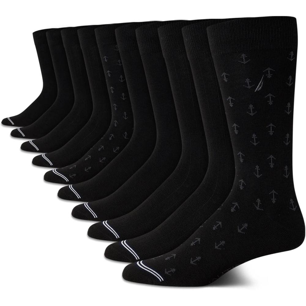 imageNautica Mens Dress Socks 10 Pack Breathable Stretch CrewLength Work Socks for Men for Business Formal Wear Sizes 6125Black Logo